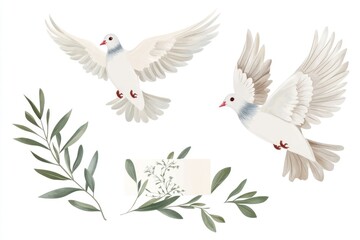 Obraz premium Two white birds flying together in the air, a symbol of freedom and unity