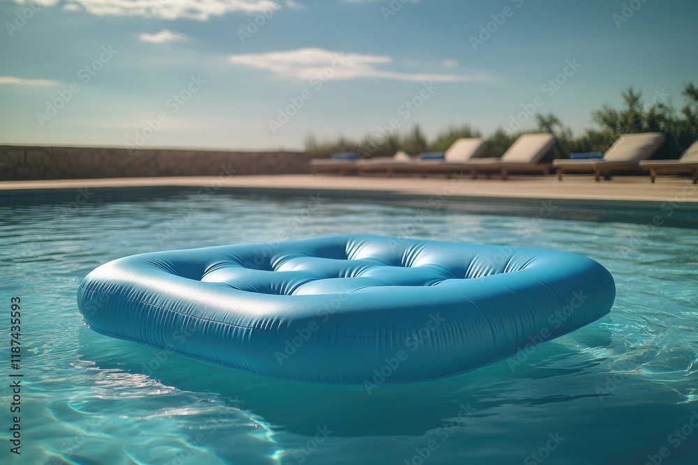 Poster a person relaxing on an inflatable floating chair in a swimming pool