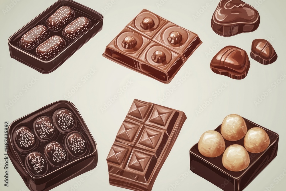 Poster A selection of chocolates in various shapes and sizes