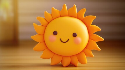 Toy sun placed on a wooden floor, suitable for decorative or educational purposes