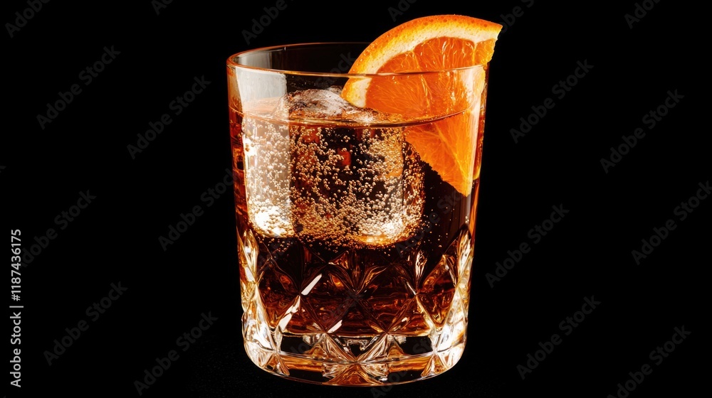 Poster a glass filled with ice and topped with a slice of orange, perfect for a refreshing drink