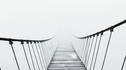 Obraz premium A long bridge in the mist with a bench at its base