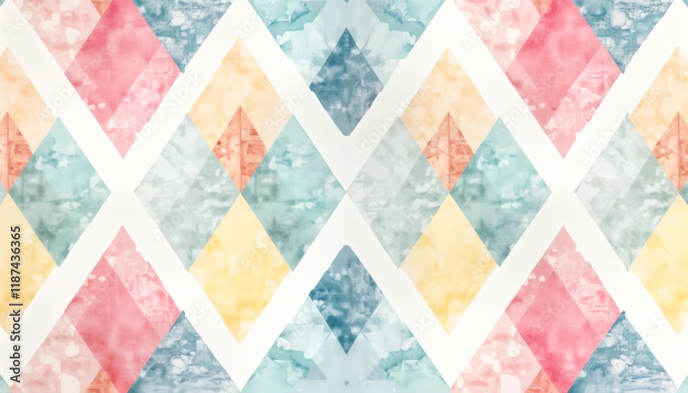 Aufkleber Pastel hues create geometric watercolor triangles. Seamless pattern with overlapping triangles in range of soft colors. Abstract design perfect for trendy decor. Versatile for fabric prints