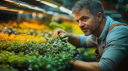 A person observing and studying plants in a controlled environment