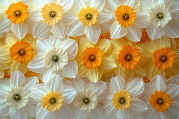 Close-up view of a bunch of white and yellow daffodils