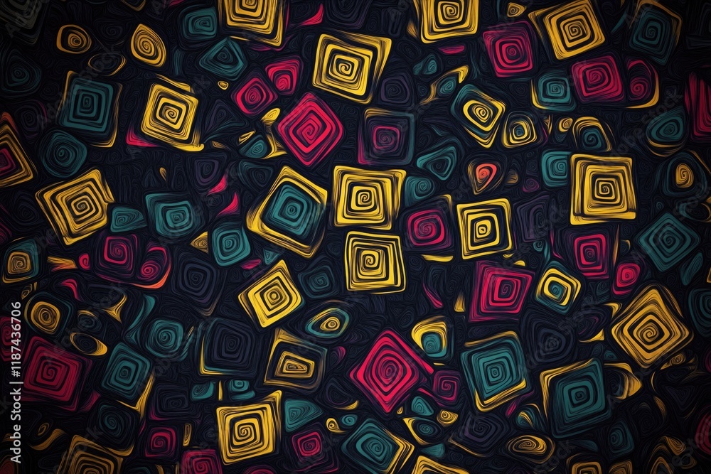 Aufkleber A design featuring a repeating pattern of colorful squares on a black background