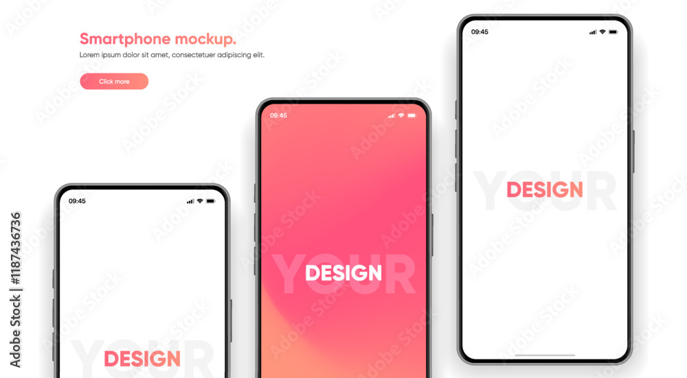 Leinwandbilder Realistic smartphone mockup. Mobile phone vector with isolated on white background. Device front view. 3D mobile phone with shadow. Realistic, high quality smart phone mockup for ui ux presentation.
