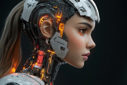 A side profile of a robot experiencing digital transformation and technological evolution.