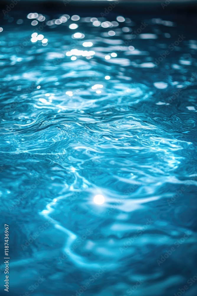 Poster a close-up view of calm water in a swimming pool, suitable for use in illustrations about relaxation