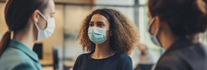 Diverse business people wearing face masks in office