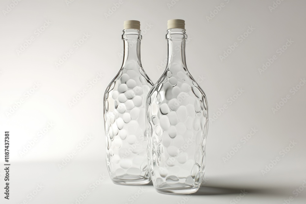 Poster two clear glass bottles sit side by side on a surface