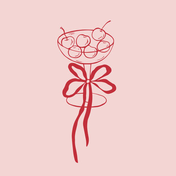 recommend clip art: Vector red glas with red whimsical bow and cherry
