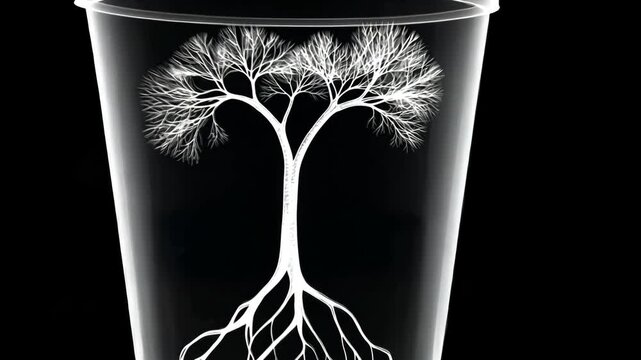 Artistic representation of a tree design etched on a clear cup showcasing nature&rsquo;s beauty and creativity