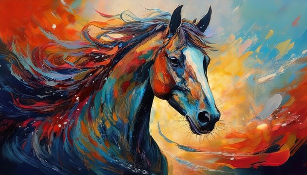 Vibrant Equine Portrait Majestic Stallion Galloping Through a Grazing Meadow Underneath the Soft Light of Dusk