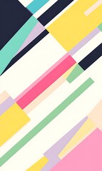 Bright neon colors and soft pastels combine with geometric shapes and diagonal lines, creating an abstract backdrop with a subtle gradient.