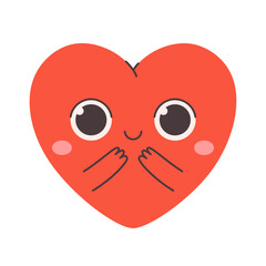 Cute heart character with emotions. Perfect for Valentines Day designs, cards, logo, decorations. Concept of love, romantic, self love. Hand drawn vector illustration in flat style