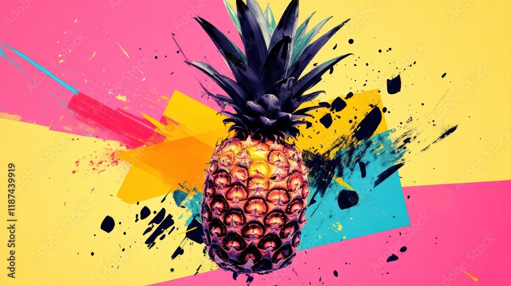 Aufkleber Abstract geometric pineapple design with vibrant colors and graphic elements enhancing the fruits unique features and appeal. Generative AI