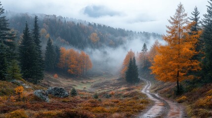 herbst landschaft panorama mit nebel im erzgebirge