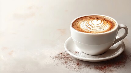 hot cappuccino with milk foam in white cup isolated on transparent background catoon style
