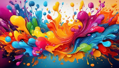 Vibrant and Whimsical Collage of Colorful Paint Splashes and Drops, showcasing a Rich Palette of Hues and Textures in an Abstract Manner.