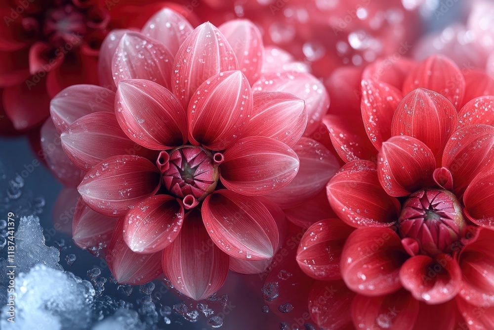 Poster a detailed view of a group of bright red flowers, great for highlighting small details or adding pop