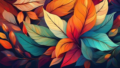 Vibrant and Exuberant Autumn Scene Filled with an Array of Colorful Leaves, Showcasing Natures Spectacular Palette in a Stunning Artistic Illustration