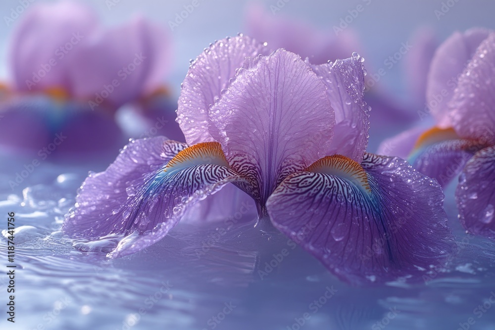 Aufkleber a group of purple flowers sit on top of a blue surface, creating a visually appealing scene