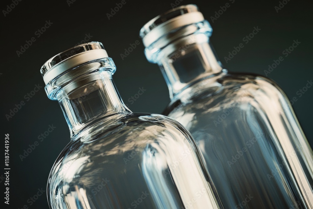 Poster two empty glass bottles sit together on a surface