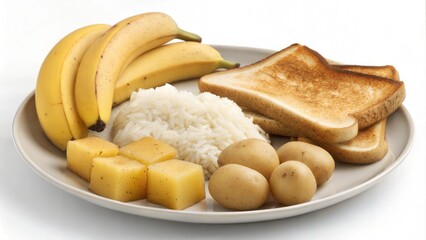 Bland food platter with bananas simple meal setup indoor kitchen minimalist view