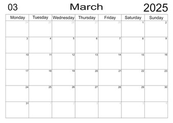 2025 Monthly Planner. Printable March 2025 Calendar. Minimalistic month calendar