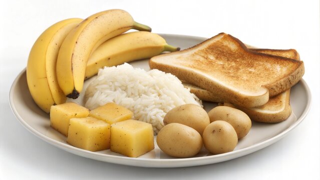 Bland food platter with bananas simple meal setup indoor kitchen minimalist view