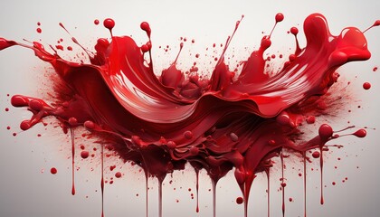 Intense Red Blood Splatter in Isolated Paint Dramatic Contrast and Textured Detail Amidst a...