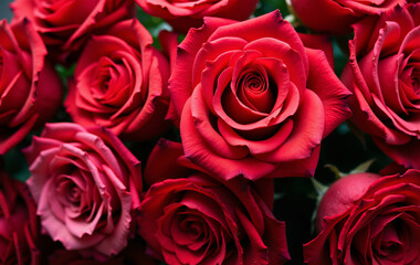 Fototapeta premium Roses background. Romantic pink rose bouquet. 