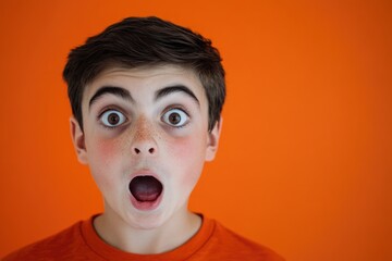 A young boy showing surprise and astonishment on his face