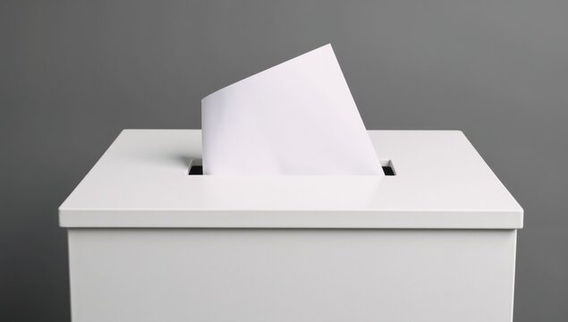 Ballot box and casting vote paper symbolize election and democratic process