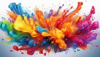 Vibrant Kaleidoscope of Colors A Dynamic Splash of Multidirectional Paint Artwork, Showcasing an Explosion of Bright Hues and Textures.