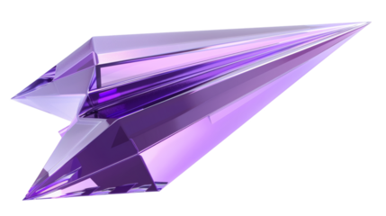 A purple paper plane rendered in 3D with sharp edges on a white background