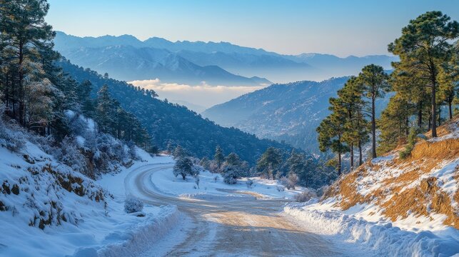 murree nathia gali pakistan january 12 2018 a distant view of himalayan mountain range between the pakistani towns of murree and nathia gali both towns are popular tourist spots