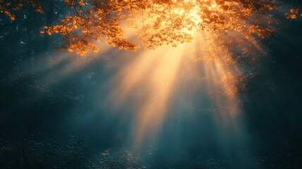 natural blurred background of fog scattered among trees in the morning with soft sunlight from the sun seasonal beauty