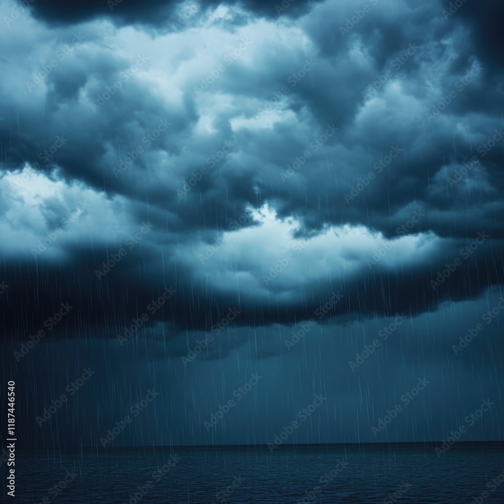 Poster a small boat floats on the calm surface of the ocean, surrounded by a cloudy sky