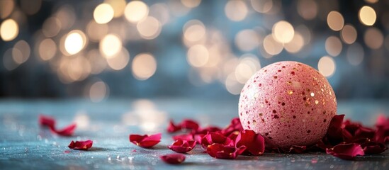 Luxurious rose scented bath bomb with delicate pink floral petals creating a soothing and indulgent self care ritual for relaxation and rejuvenation