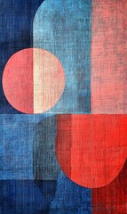 Abstract Geometric Shapes in Red and Blue with Overlapping Design on a Smooth, Blurry Background