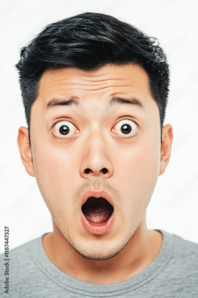 Poster a man with a startled or astonished look on his face, ideal for illustrating surprise or shock in va