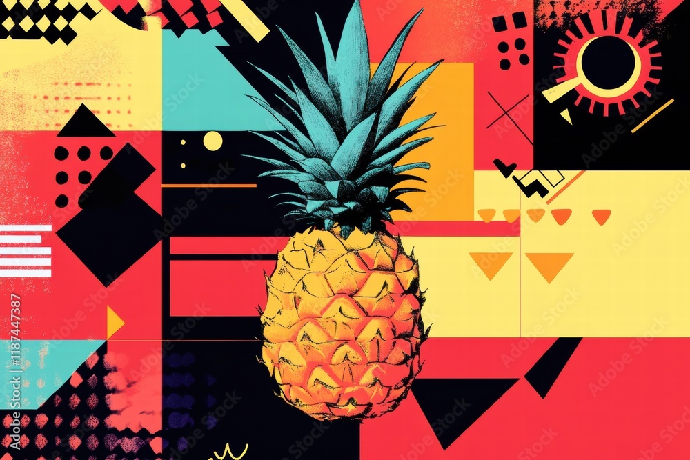 Leinwandbilder abstract geometric pineapple design featuring vibrant colors and bold shapes in a playful compositio