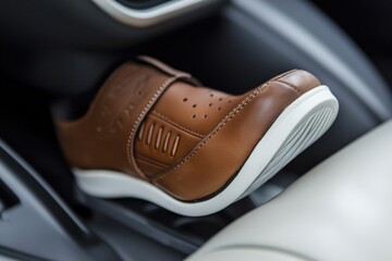 A close-up shot of a shoe inside a car