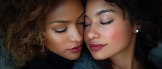 Obraz premium A tender moment between a multicultural lesbian couple