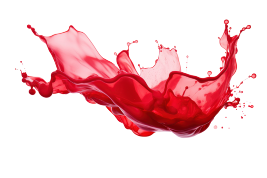 Dynamic red splash illustrating fluid motion against a white background
