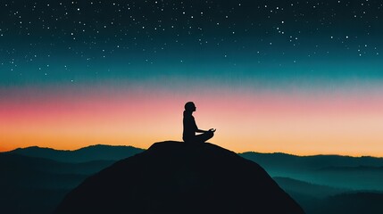   An individual atop a peak with a smartphone in hand and a starlit backdrop