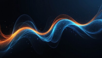Fototapeta premium Abstract Blue and Orange Particle Wave Glowing Energy Flow Digital Art Background