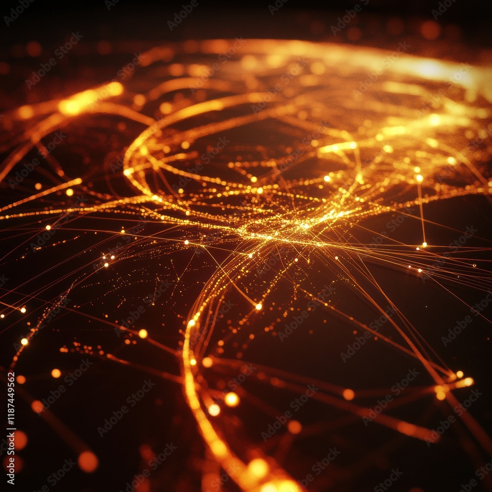 Aufkleber Glowing lines and dots illustrating a global network connecting cities and industries in the digital age. Generative AI